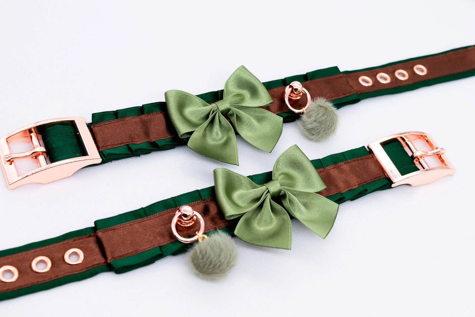 Woodlands - Hunter Green and Chocolate Brown Luxury Cuffs in Rose Gold