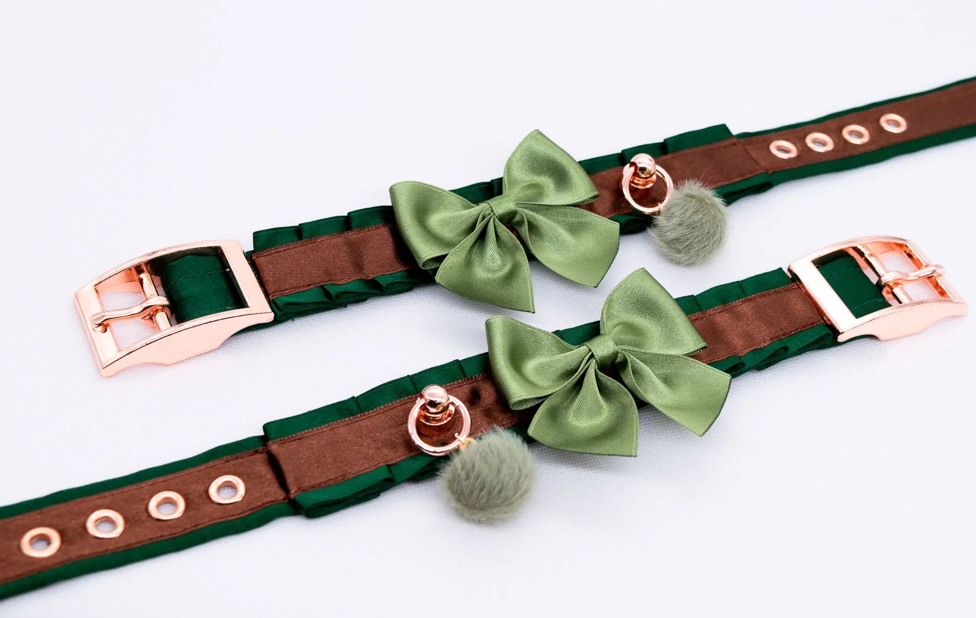 Woodlands - Hunter Green and Chocolate Brown Luxury Cuffs in Rose Gold