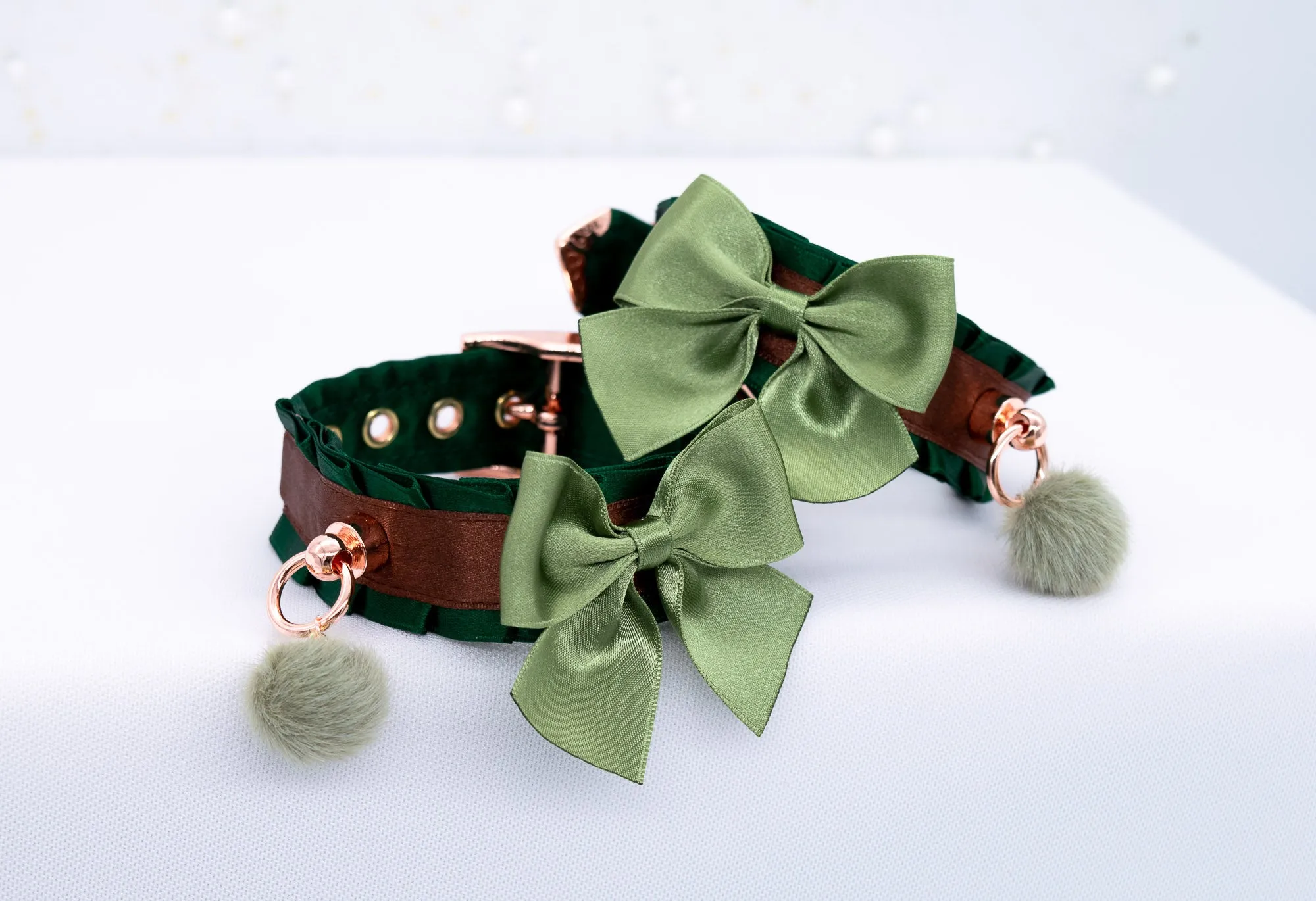 Woodlands - Hunter Green and Chocolate Brown Luxury Cuffs in Rose Gold